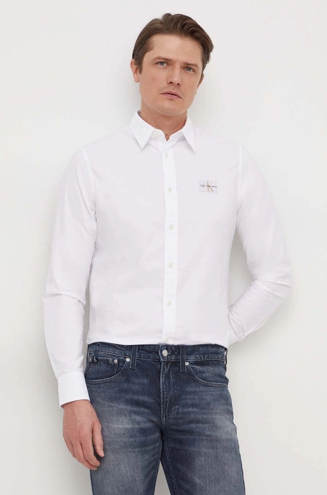 Calvin Klein Jeans camicia in cotone uomo colore bianco