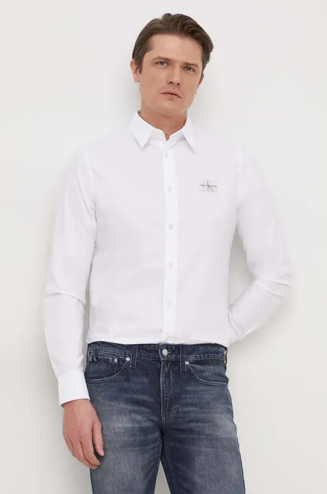 Βαμβακερό πουκάμισο Calvin Klein Jeans ανδρικό, χρώμα: άσπρο