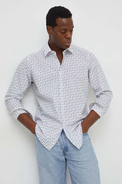 Хлопковая рубашка Karl Lagerfeld мужская цвет белый regular классический воротник