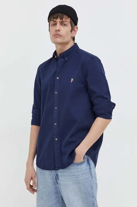 Βαμβακερό πουκάμισο PS Paul Smith ανδρικό, χρώμα: ναυτικό μπλε