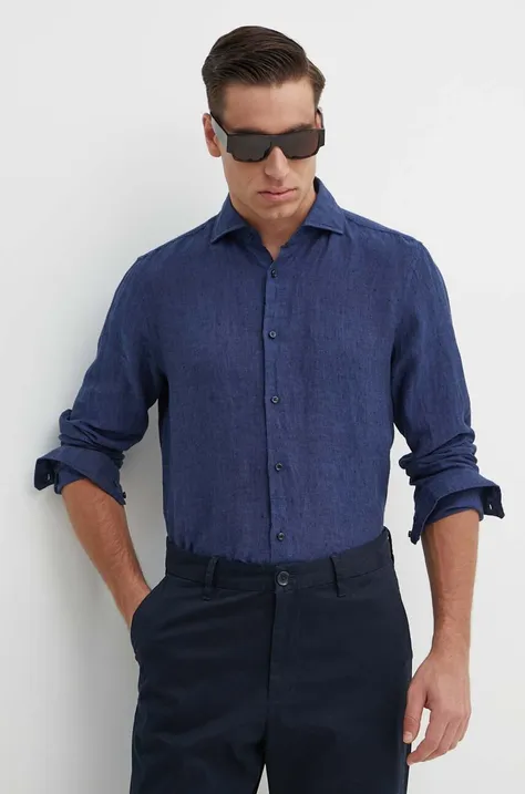 Льняная рубашка Joop! Pai цвет синий regular итальянский воротник 30041389 10011212