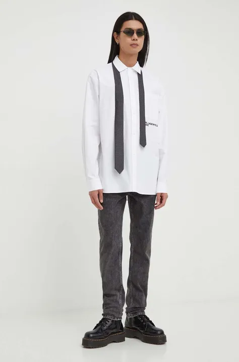Bombažna srajca Karl Lagerfeld Jeans moška, bela barva