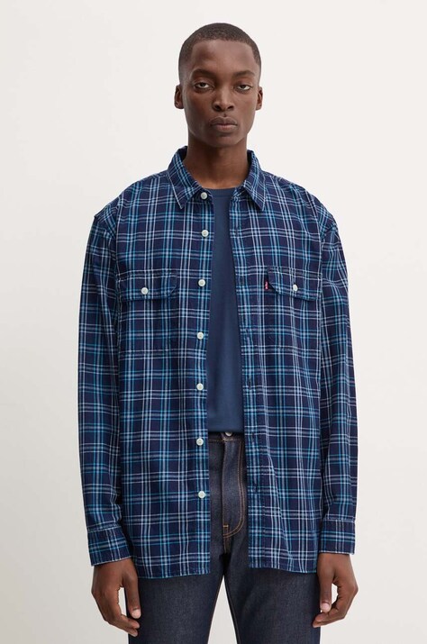 Levi's koszula bawełniana męska kolor granatowy relaxed z kołnierzykiem klasycznym