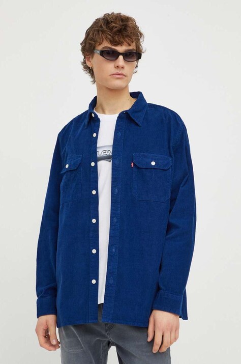 Levi's camasa din bumbac barbati, culoarea albastru marin, cu guler clasic, relaxed