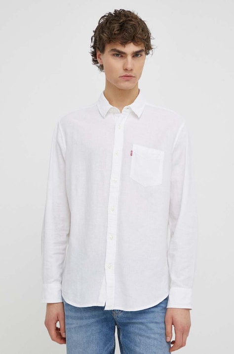 Levi's camasa din bumbac barbati, culoarea alb, cu guler clasic, regular