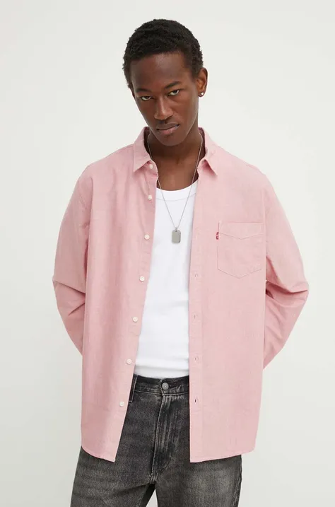 Βαμβακερό πουκάμισο Levi's ανδρικό, χρώμα: ροζ
