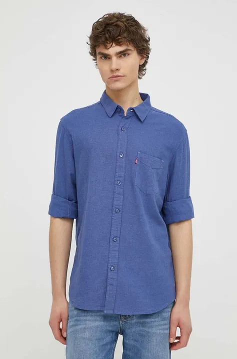 Памучна риза Levi's мъжка в синьо със стандартна кройка с класическа яка