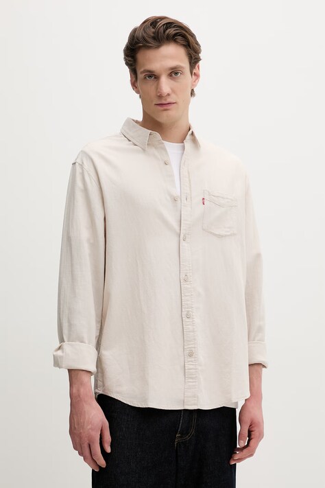 Levi's koszula męska bawełniana SUNSET 1 POCKET beżowa w kratkę 85746