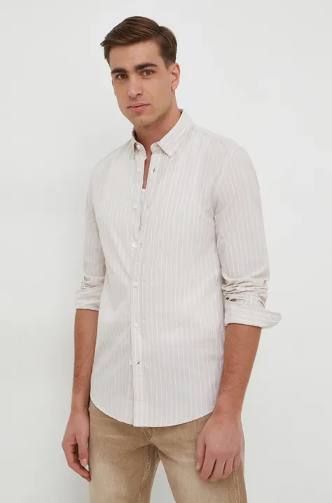 Bavlnená košeľa Pepe Jeans pánska, béžová farba, regular, s golierom button-down