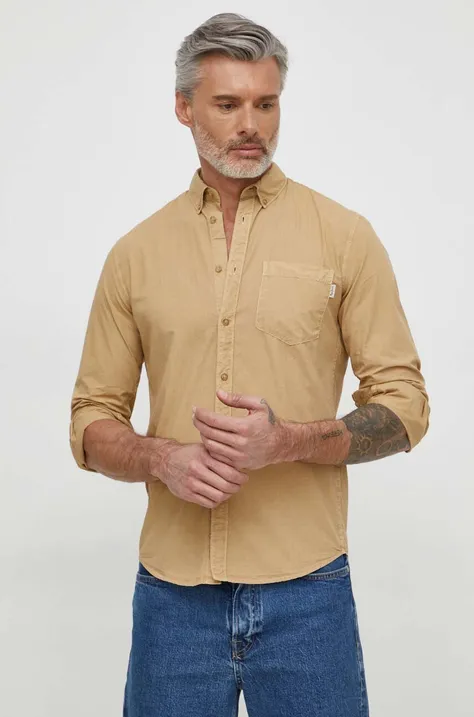 Βαμβακερό πουκάμισο Pepe Jeans Prince ανδρικό, χρώμα: μπεζ