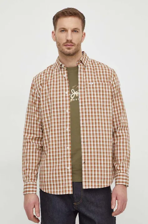 Bavlnená košeľa Pepe Jeans pánska, béžová farba, regular, s golierom button-down