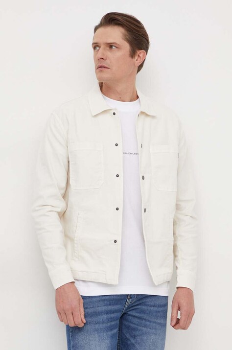 Pepe Jeans geacă cu aspect de cămașă culoarea bej, de tranzitie