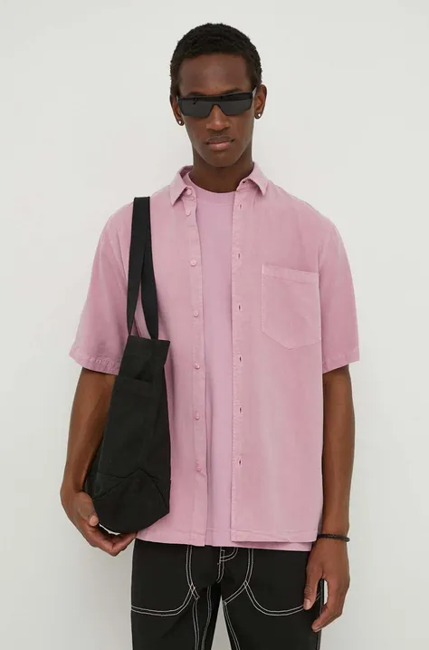 Košile Samsoe Samsoe SATARO pánská, fialová barva, regular, s klasickým límcem, M24100051