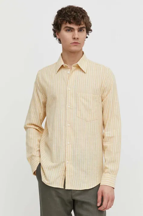 Košile s příměsí lnu Samsoe Samsoe LIAM žlutá barva, regular, s klasickým límcem, M22100012