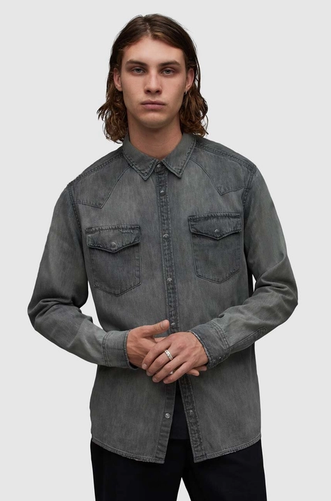 Хлопковая рубашка AllSaints Orbit мужская цвет серый relaxed классический воротник