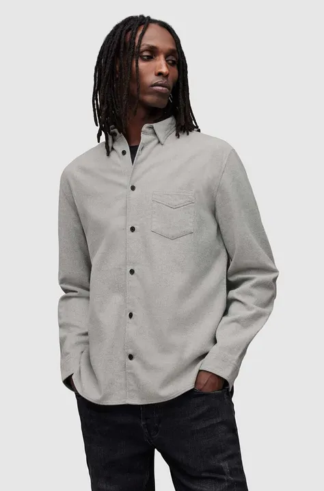 Bavlnená košeľa AllSaints Arden pánska, šedá farba, voľný strih, s klasickým golierom