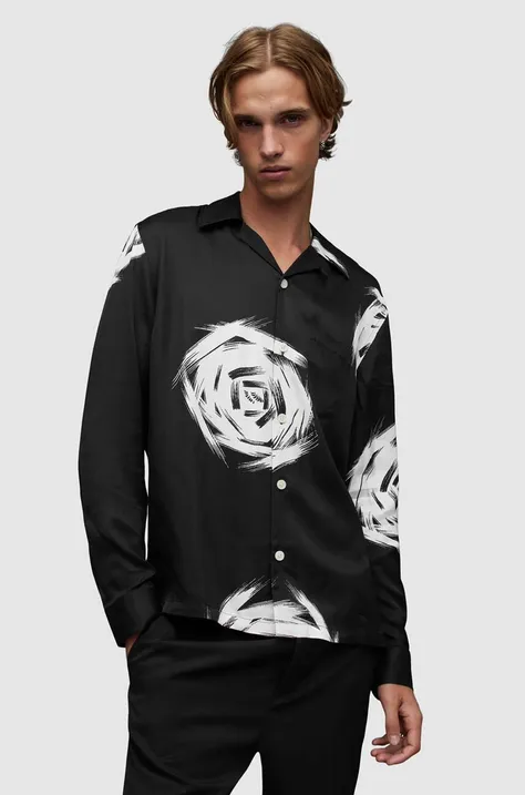 Риза AllSaints Rose мъжка в черно със свободна кройка