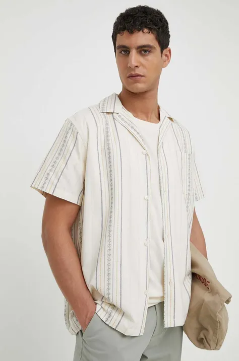 Хлопковая рубашка Les Deux мужская цвет бежевый regular