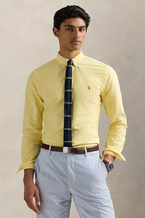 Polo Ralph Lauren koszula bawełniana męska kolor żółty regular z kołnierzykiem button-down 710805562