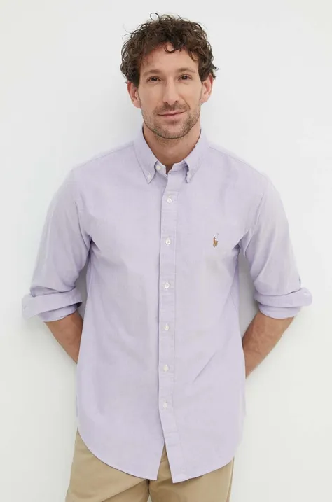 Βαμβακερό πουκάμισο Polo Ralph Lauren ανδρικό, χρώμα: μοβ, 710805562