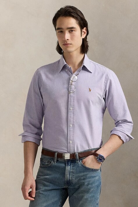 Polo Ralph Lauren πουκάμισο Ανδρικό βαμβακερό μωβ απλό 710805562