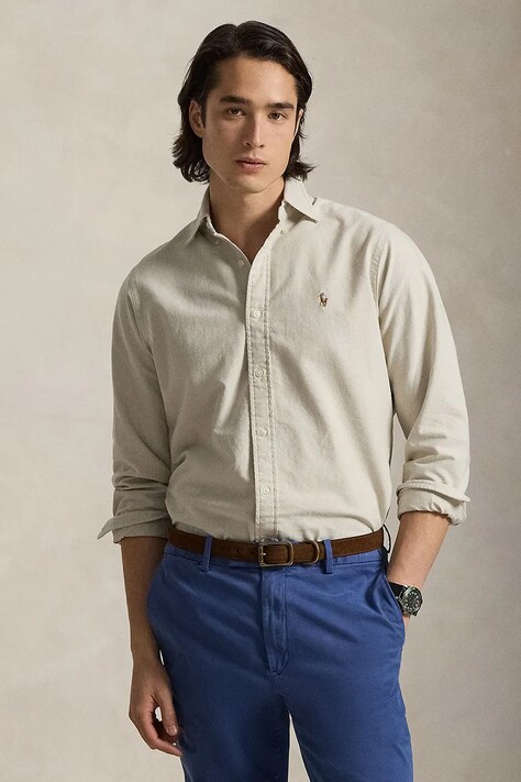 Polo Ralph Lauren koszula męska bawełniana brązowa 710805562