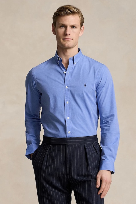 Риза Polo Ralph Lauren мъжка в синьо с кройка по тялото яка копче 710928254