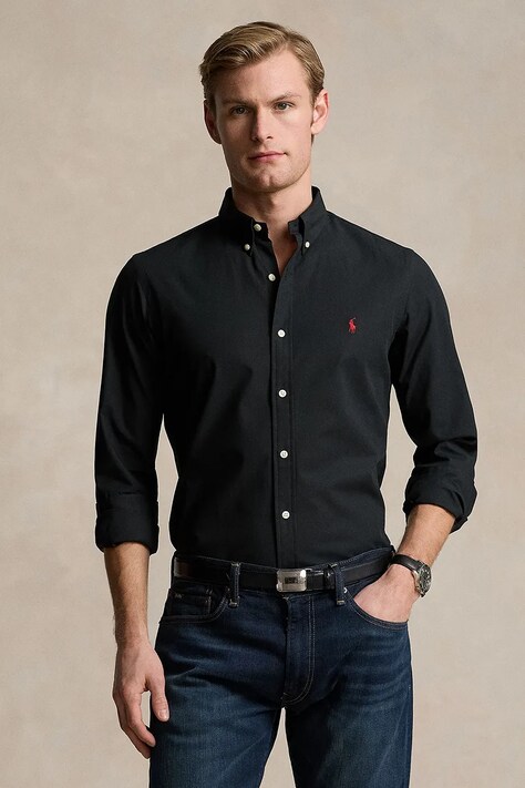 Πουκάμισο Polo Ralph Lauren χρώμα: μαύρο