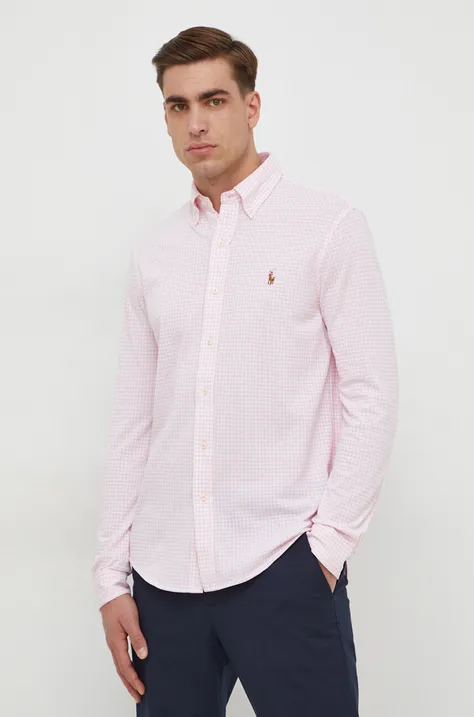 Памучна риза Polo Ralph Lauren мъжка в розово със стандартна кройка с яка копче 710934576