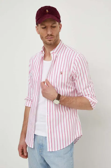 Бавовняна сорочка Polo Ralph Lauren чоловіча колір рожевий slim комір button-down