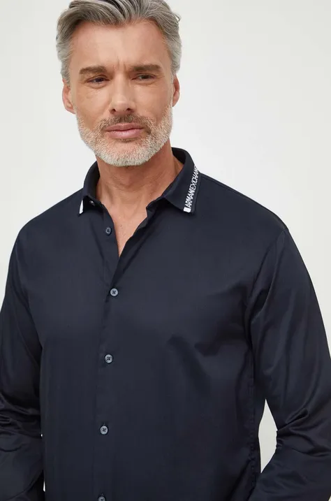 Košeľa Armani Exchange pánska, tmavomodrá farba, regular, s talianskym golierom, 3DZCL6 ZN10Z