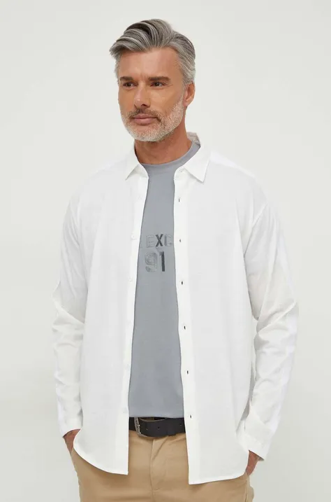 Βαμβακερό πουκάμισο Armani Exchange ανδρικό, χρώμα: μπεζ