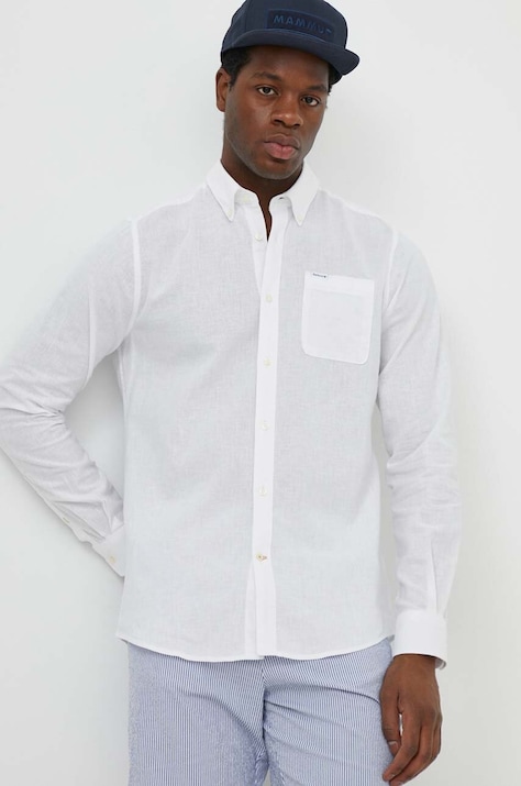 Barbour camasa de in culoarea alb, cu guler button-down, slim