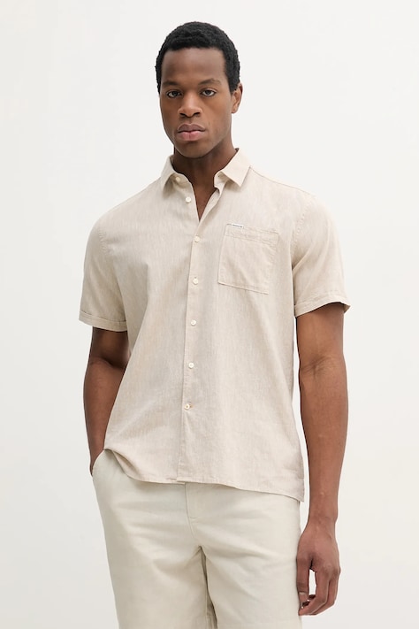 Сорочка з льону Barbour колір білий regular класичний комір