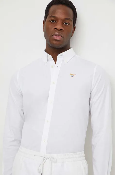 Košeľa Barbour pánska, biela farba, regular, s golierom button-down