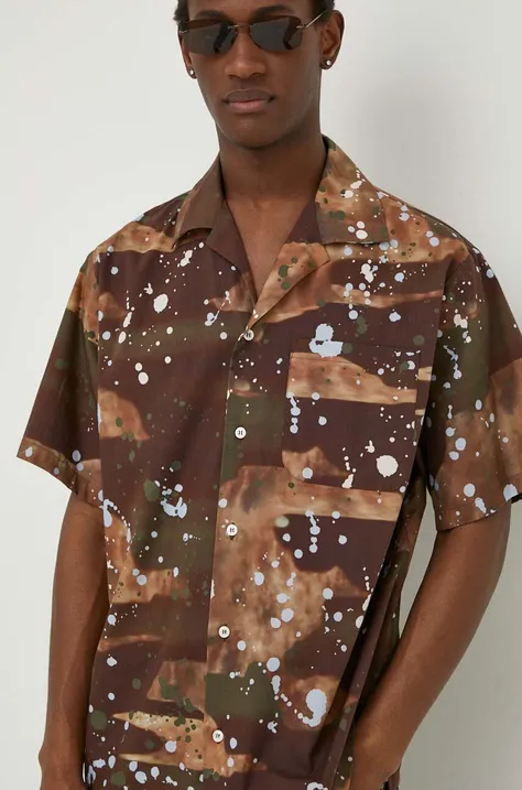 Pamučna košulja MSGM za muškarce, boja: smeđa, relaxed
