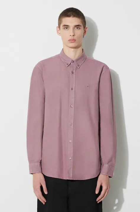 Džínová košile Carhartt WIP Longsleeve Bolton Shirt pánská, růžová barva, regular, s límečkem button-down, I030238.1XFGD
