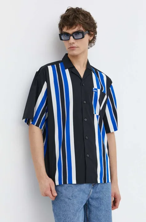 Βαμβακερό πουκάμισο Hugo Blue ανδρικό, χρώμα: μαύρο