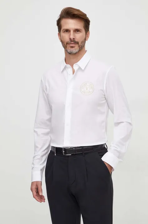 Košulja Versace Jeans Couture za muškarce, boja: bijela, slim, s klasičnim ovratnikom