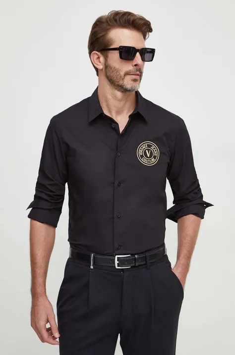 Košeľa Versace Jeans Couture pánska, čierna farba, slim, s klasickým golierom