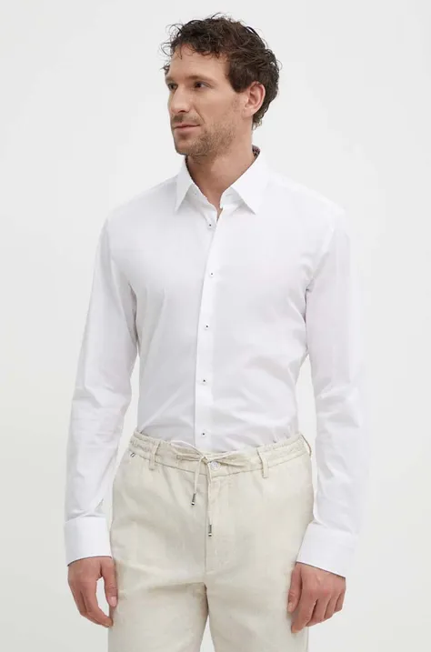 Košulja BOSS za muškarce, boja: bijela, slim, s klasičnim ovratnikom