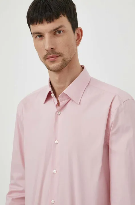 Риза BOSS мъжка в розово с кройка по тялото класическа яка 50512652