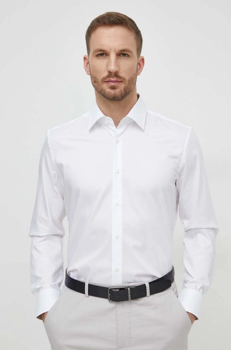 BOSS camicia in cotone uomo colore bianco