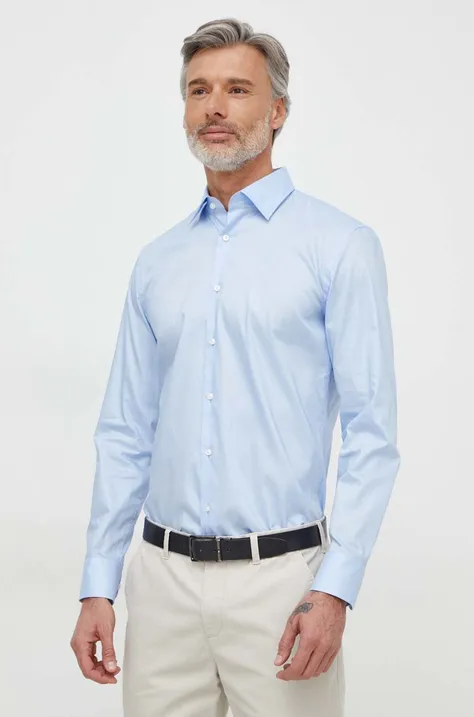 BOSS koszula bawełniana męska kolor niebieski regular z kołnierzykiem klasycznym