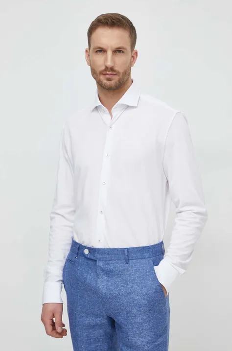 Pamučna košulja BOSS za muškarce, boja: bijela, regular, s talijanskim ovratnikom, 50513647