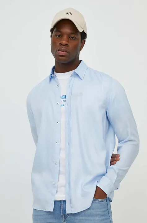 Риза BOSS мъжка в синьо със стандартна кройка с класическа яка 50513378