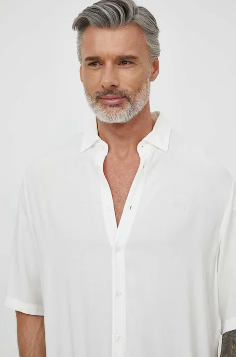 Košulja Armani Exchange za muškarce, boja: bijela, relaxed, s klasičnim ovratnikom, 3DZC01 ZN3UZ
