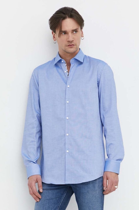 HUGO camicia in cotone uomo colore blu