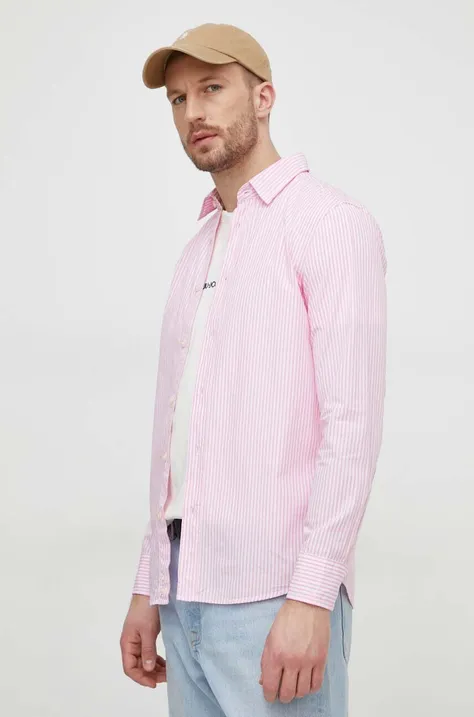 Хлопковая рубашка United Colors of Benetton мужская цвет розовый regular классический воротник