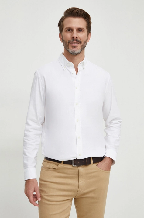 United Colors of Benetton camasa din bumbac barbati, culoarea alb, cu guler button-down, regular